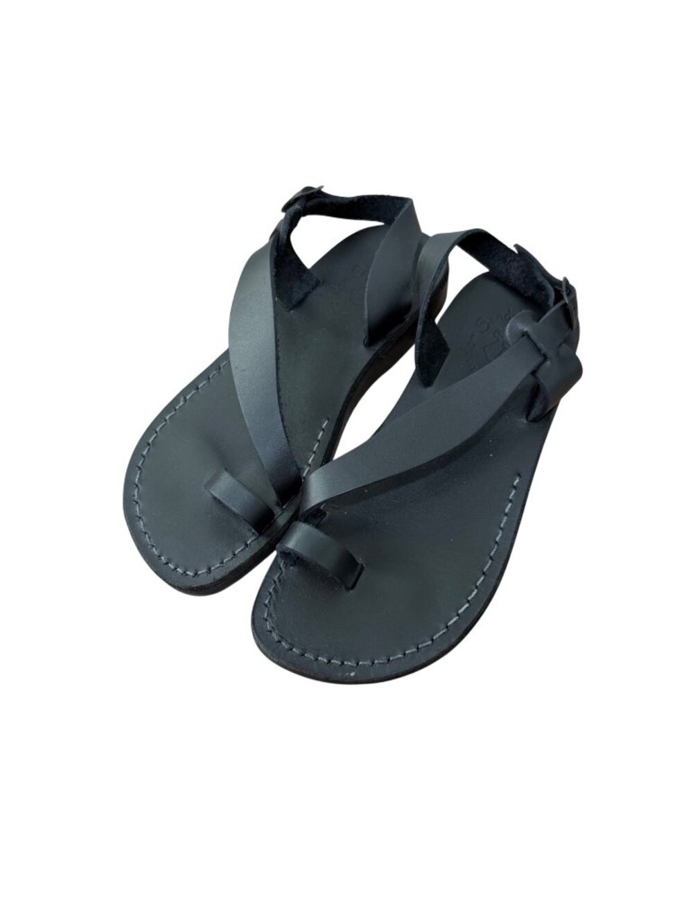 Jerusalem Black Handmade Leather Sandals Size 38 Us 7 Adjustable Buckle Straps